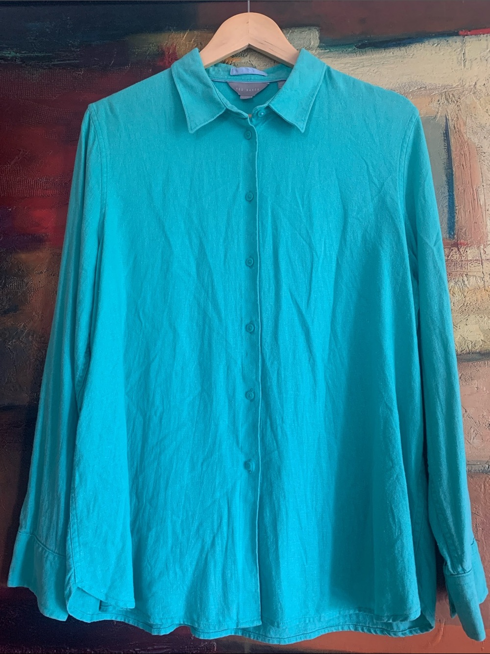 Ted Baker Linen Rayon Blend Button Down Shirt, Sz L